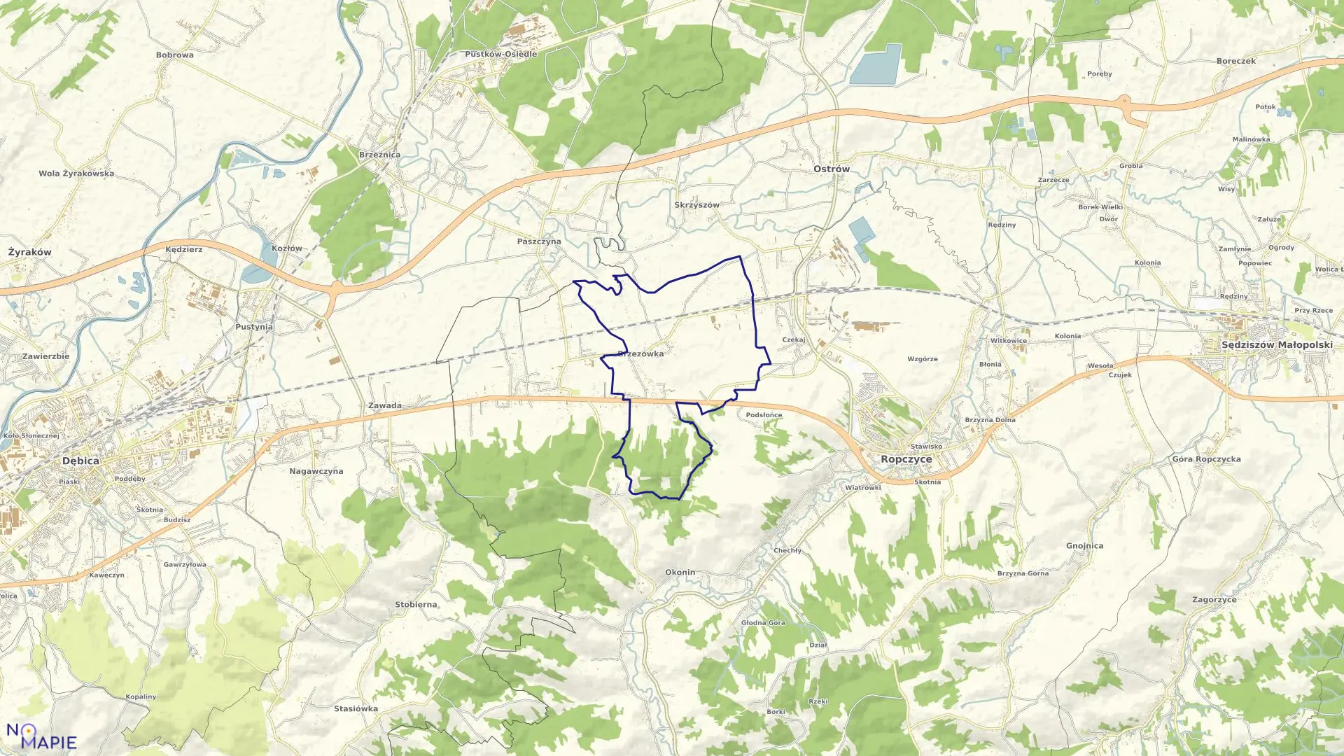 Mapa obrębu BRZEZÓWKA w gminie Ropczyce