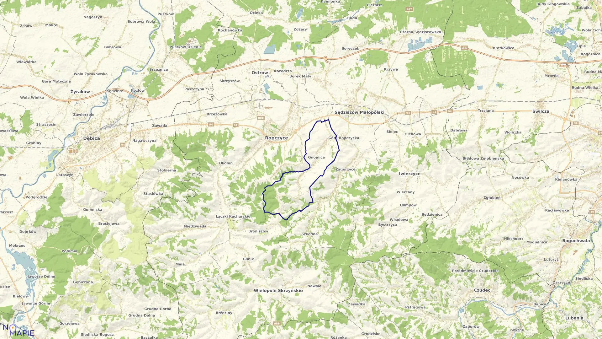 Mapa obrębu GNOJNICA w gminie Ropczyce