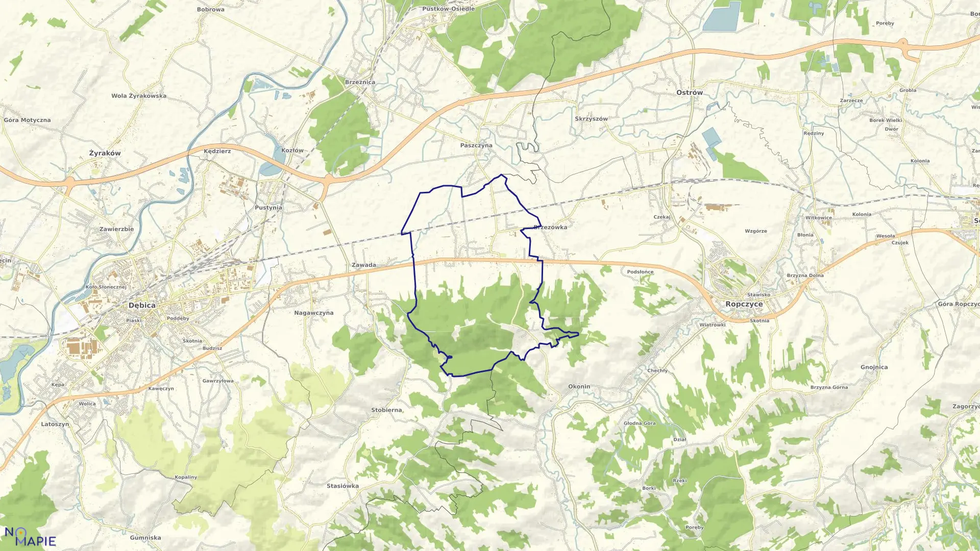 Mapa obrębu LUBZINA w gminie Ropczyce