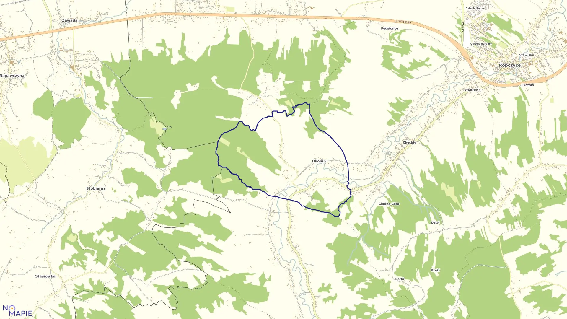 Mapa obrębu OKONIN w gminie Ropczyce