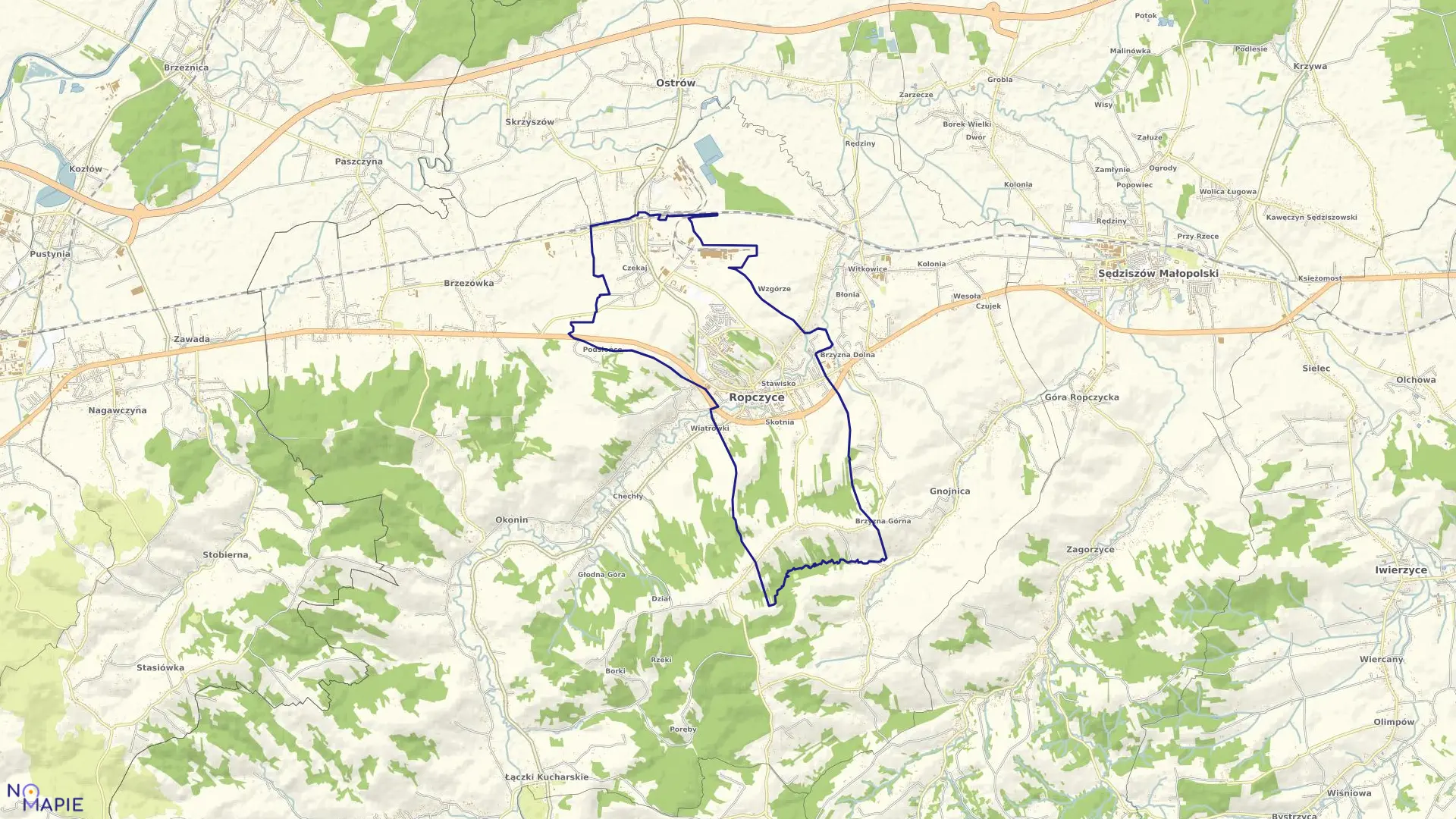 Mapa obrębu ROPCZYCE w gminie Ropczyce