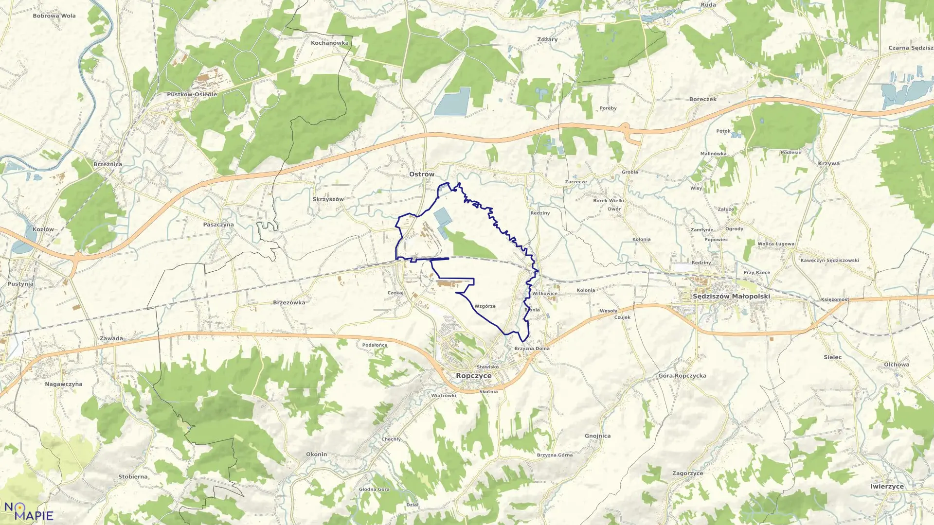 Mapa obrębu ROPCZYCE-PIETRZEJOWA w gminie Ropczyce